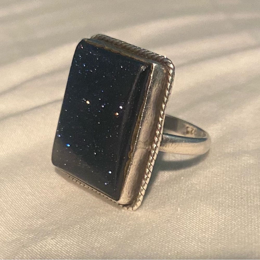 Bold Blue Goldstone Statement Ring Starry Night D… - image 3